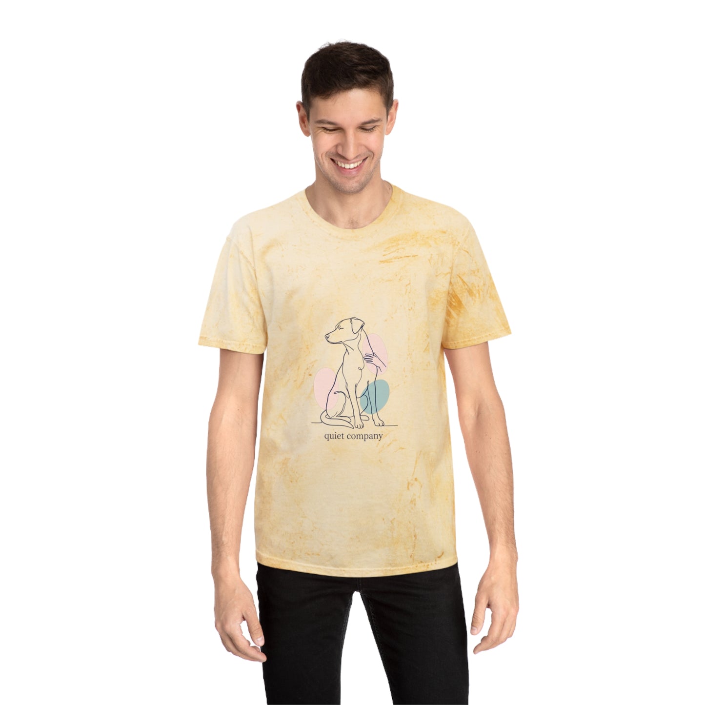 Tie-Dye Dog Graphic T-Shirt — "Quiet Company" Pastel Art Tee