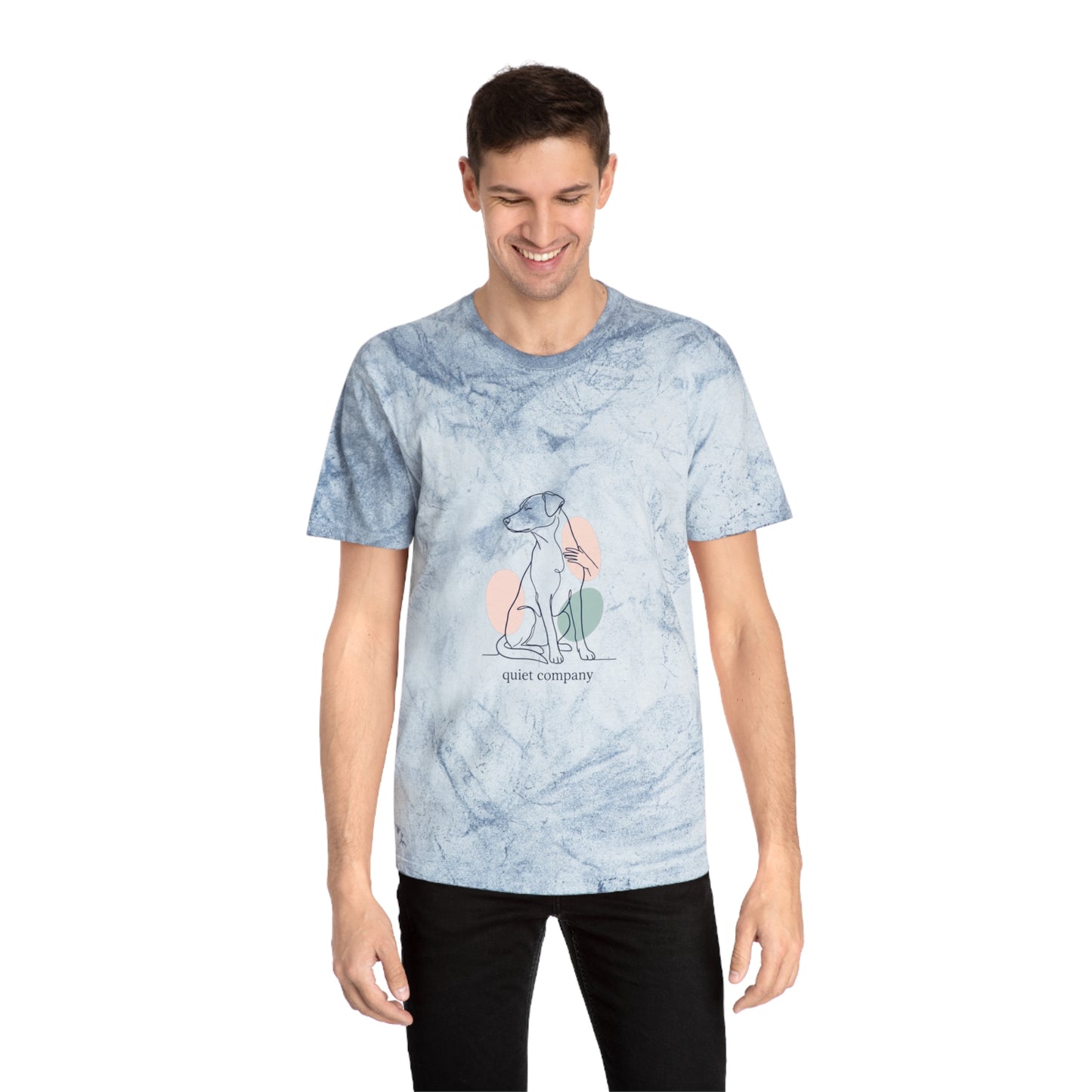 Tie-Dye Dog Graphic T-Shirt — "Quiet Company" Pastel Art Tee