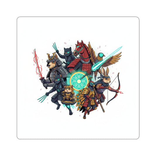 Samurai Animal Warriors Kiss-Cut Sticker — Cute Mythic Battle Crew Decal