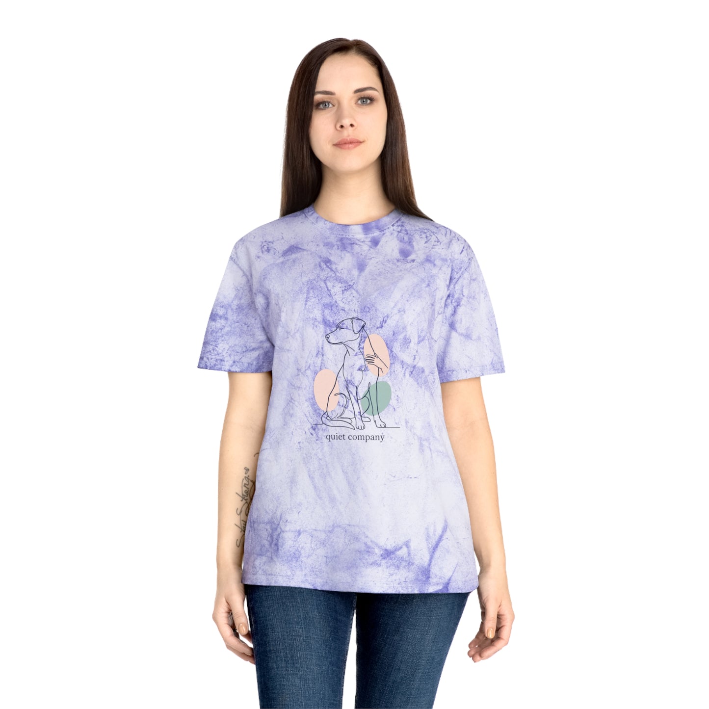 Tie-Dye Dog Graphic T-Shirt — "Quiet Company" Pastel Art Tee