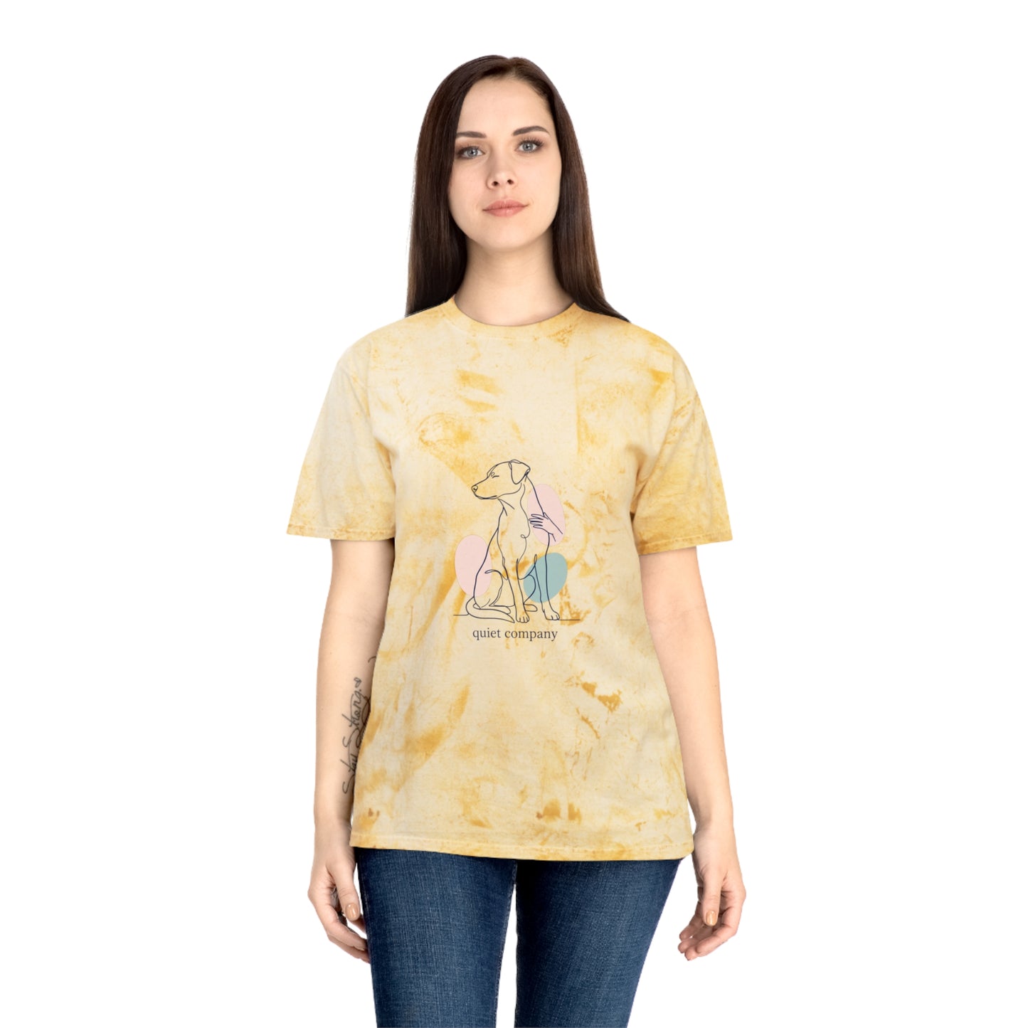 Tie-Dye Dog Graphic T-Shirt — "Quiet Company" Pastel Art Tee